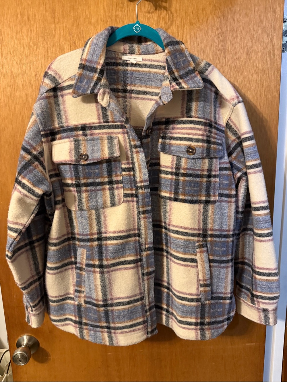 Maurices Women’s Plaid Shacket Jacket - Cream & Blue